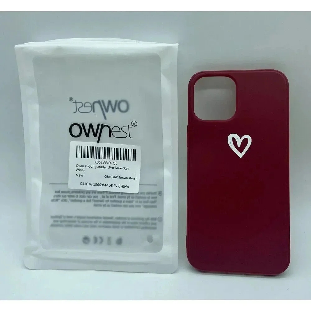 Soft Liquid Silicone Case Compatible With iPhone 12‎ Pro Max Heart Pattern Red